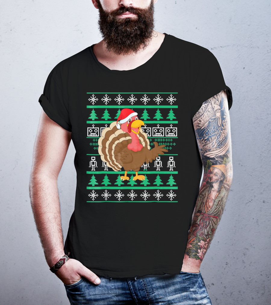 Turkey Santa Hat Ugly Christmas T-Shirt