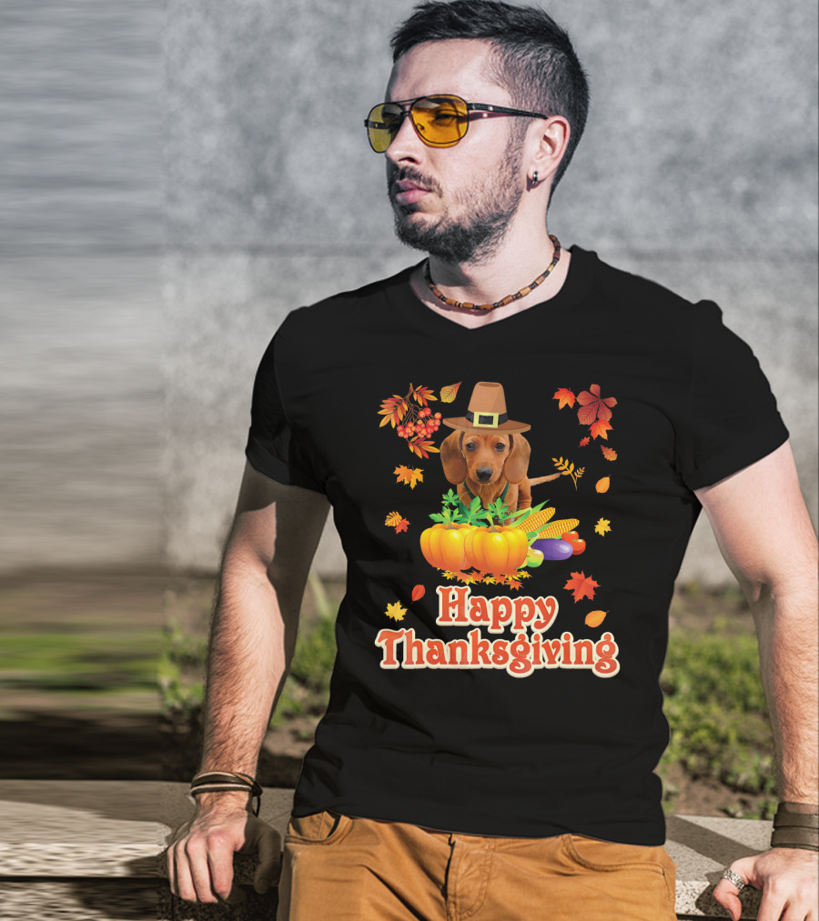 Happy Thanksgiving Dachshund Dog Pumpkin T-Shirt