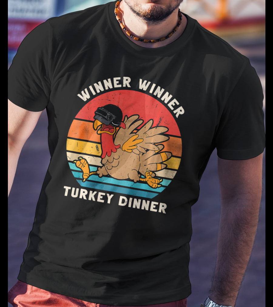 Winner Winner Turkey Dinner Retro Turkey With Helmet T-Shirt