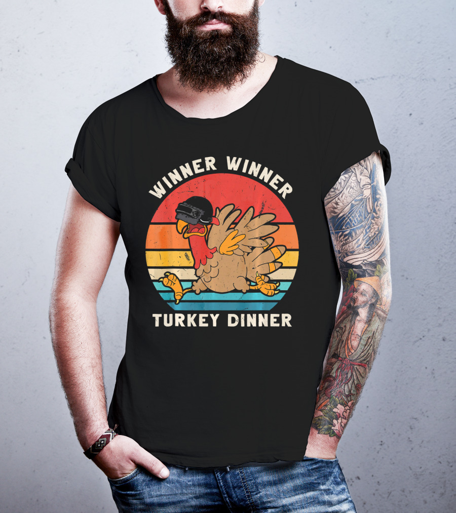 Winner Winner Turkey Dinner Retro Turkey With Helmet T-Shirt