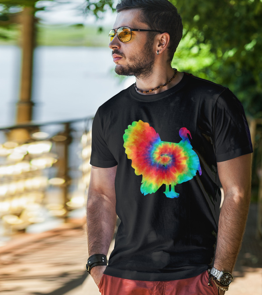 Tie Dye Turkey Thanksgiving Spiral Color Burst T-Shirt
