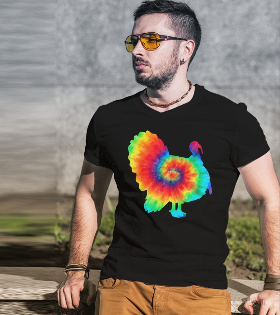 Tie Dye Turkey Thanksgiving Spiral Color Burst T-Shirt
