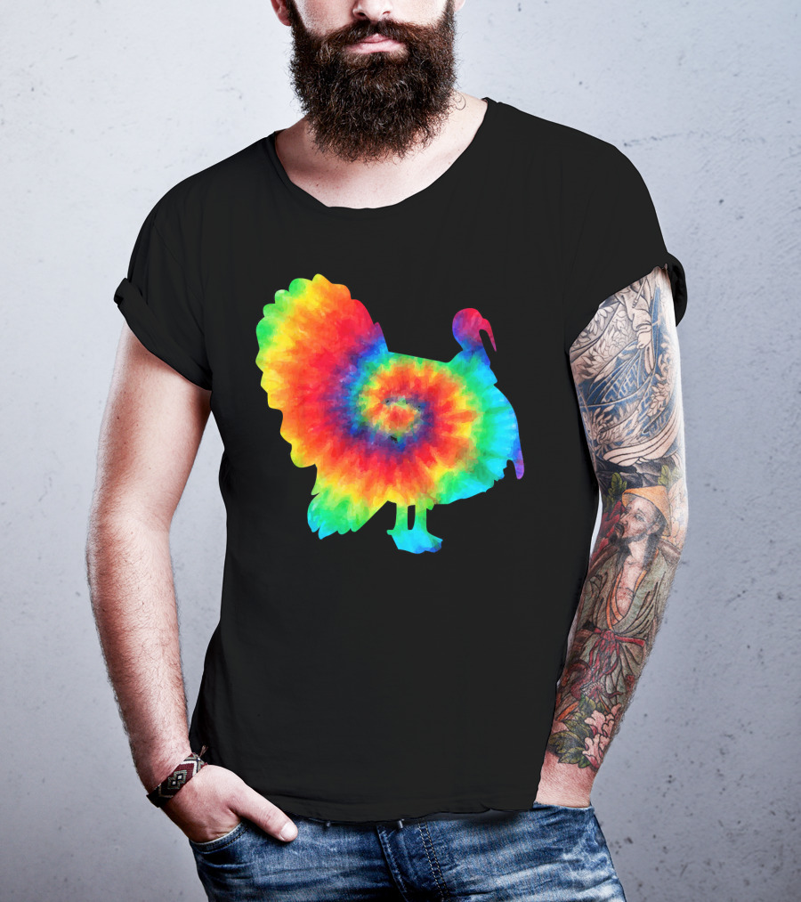 Tie Dye Turkey Thanksgiving Spiral Color Burst T-Shirt