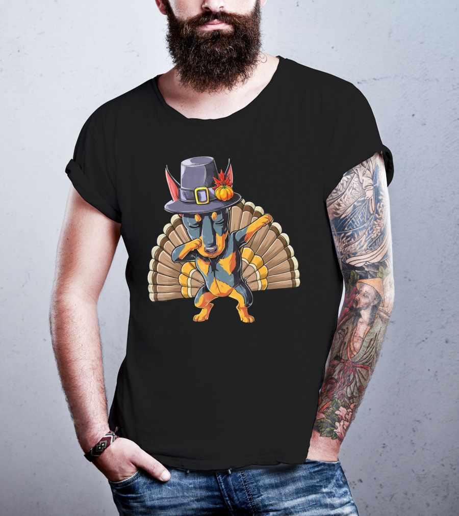 Thanksgiving Pilgrim Hat Dabbing Dog With Turkey Feathers T-Shirt