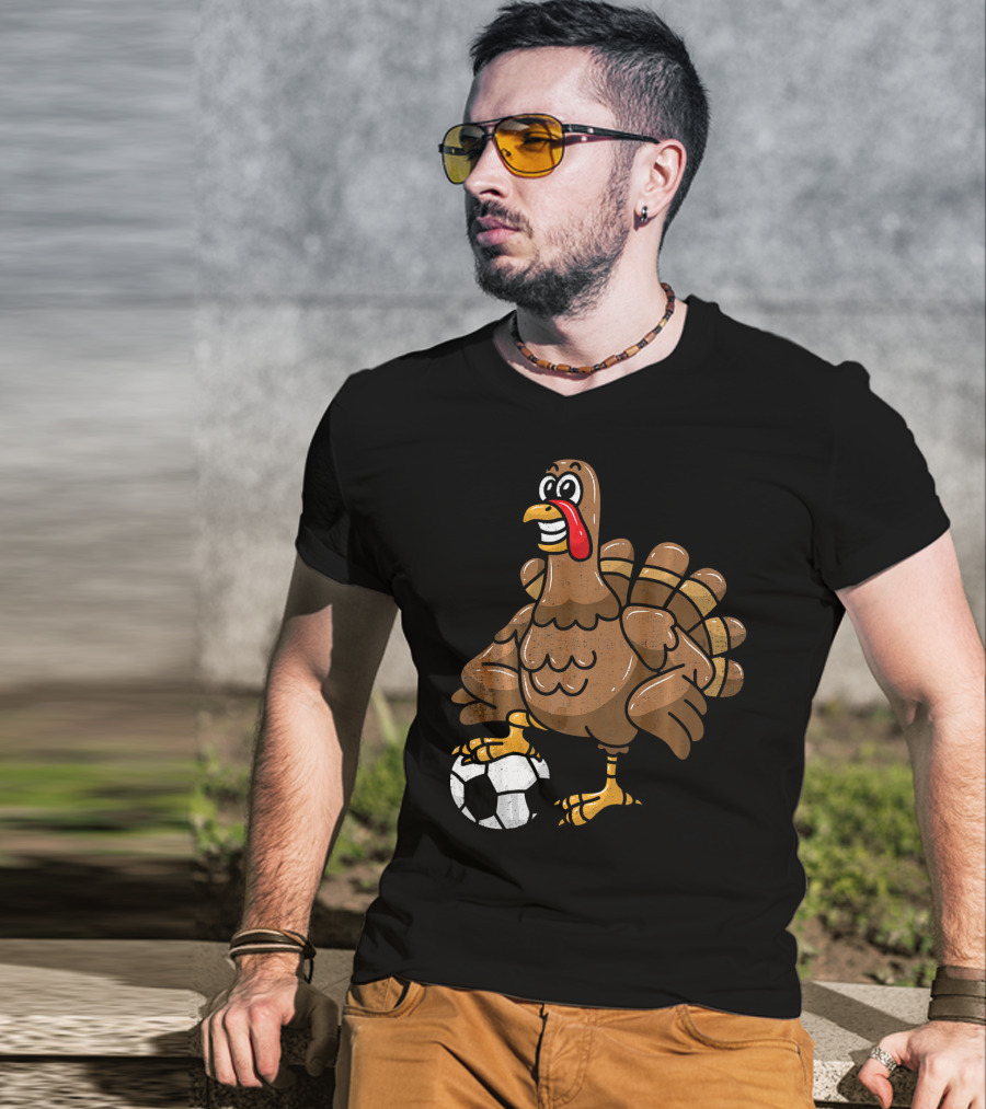 Thanksgiving Turkey Soccer Football Player T-Shirt