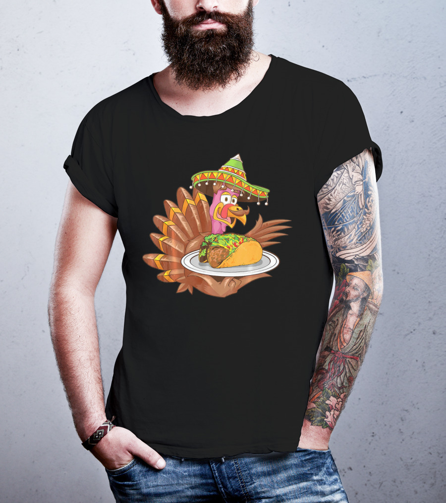 Cool Turkey Wearing Sombrero Holding Tacos T-Shirt