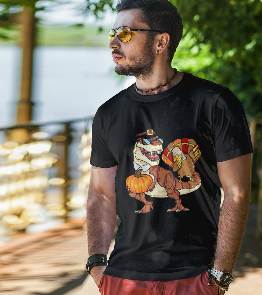 Thanksgiving Rex Dinosaur Dab Pumpkin Turkey T-Shirt