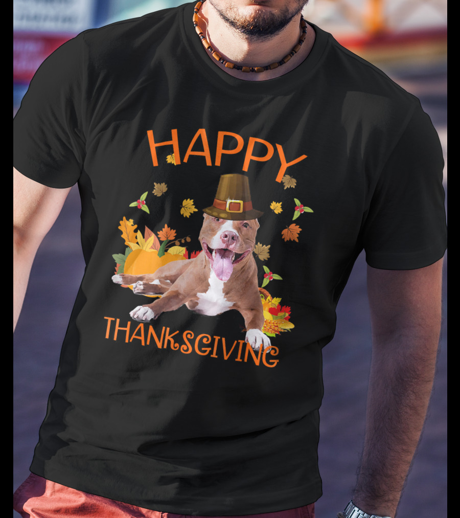 Happy Thanksgiving Pit Bull Turkey Funny Dogs T-Shirt