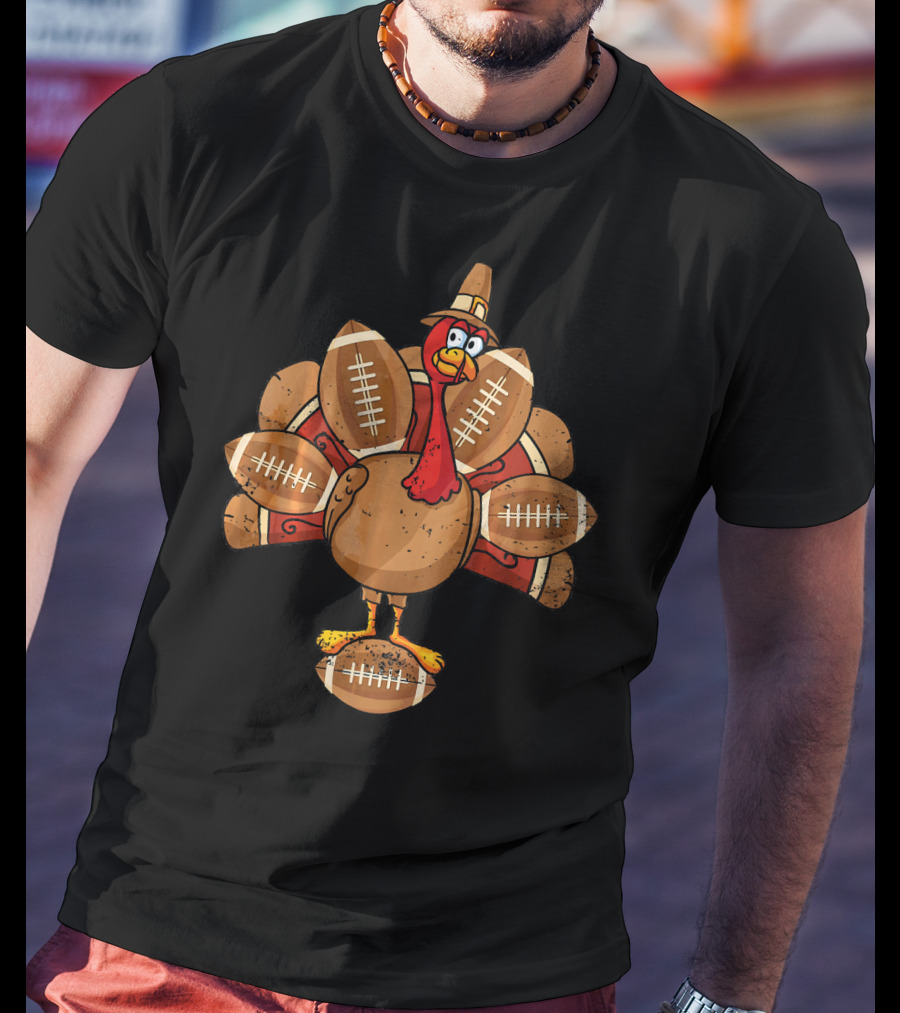 Thanksgiving Turkey With Football Feathers T-Shirt