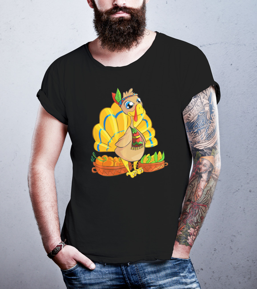 Thanksgiving Turkey Cartoon Harvest Cornucopia T-Shirt