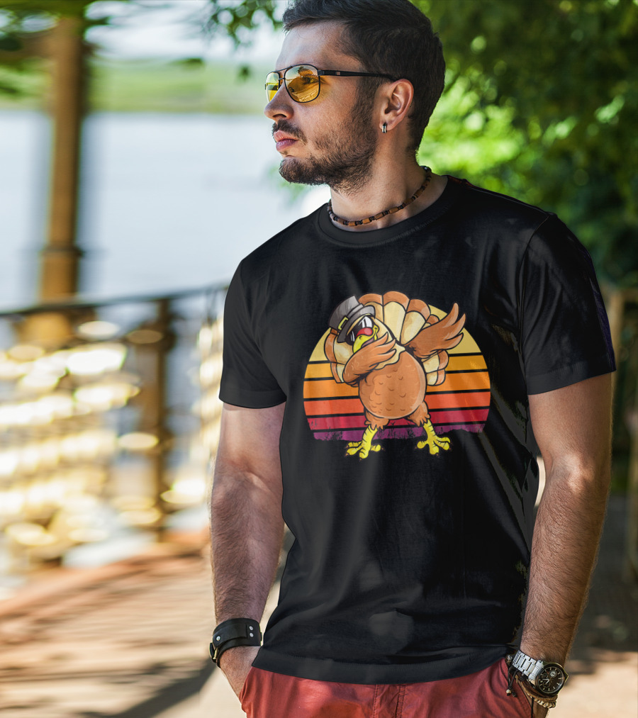 Dabbing Turkey Kids Boys Dab Hat Dance Vintage Sunset T-Shirt