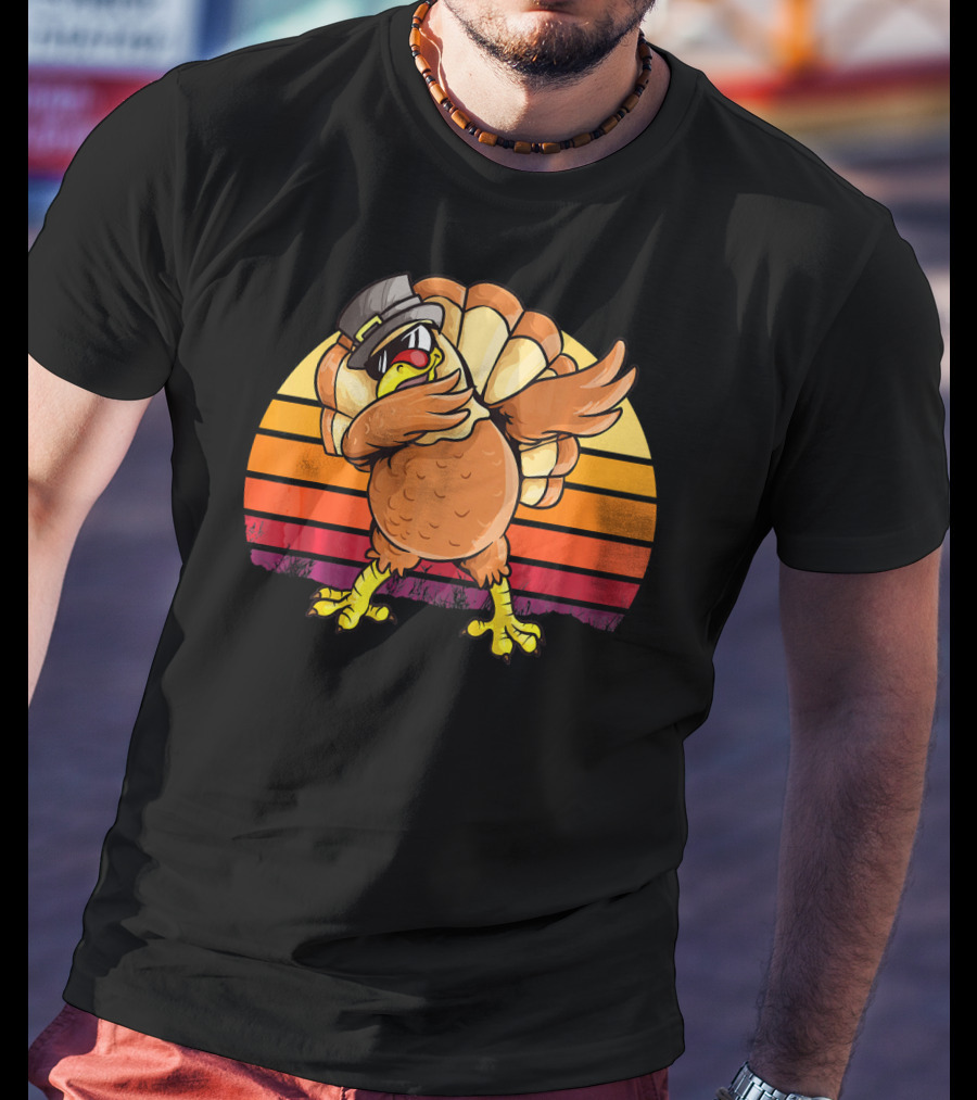 Dabbing Turkey Kids Boys Dab Hat Dance Vintage Sunset T-Shirt