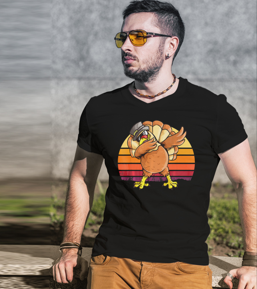 Dabbing Turkey Kids Boys Dab Hat Dance Vintage Sunset T-Shirt
