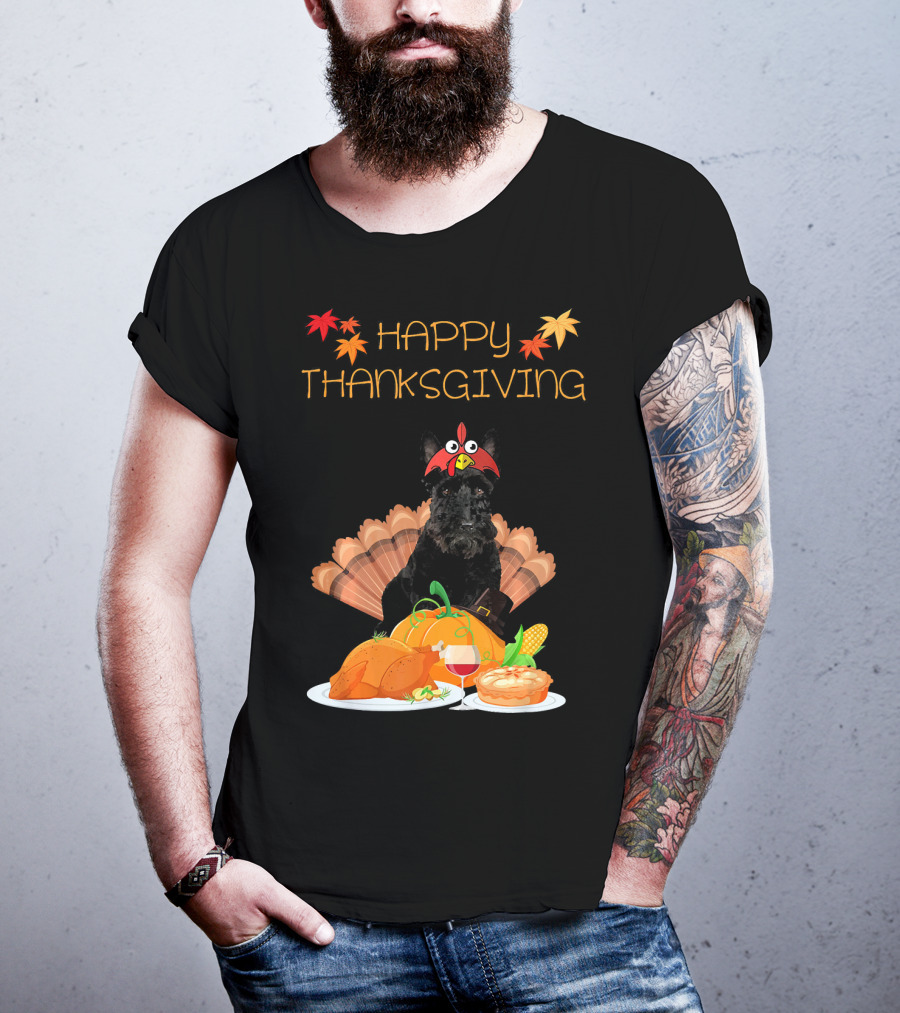 Happy Thanksgiving Day Scottish Terrier Turkey Feast T-Shirt