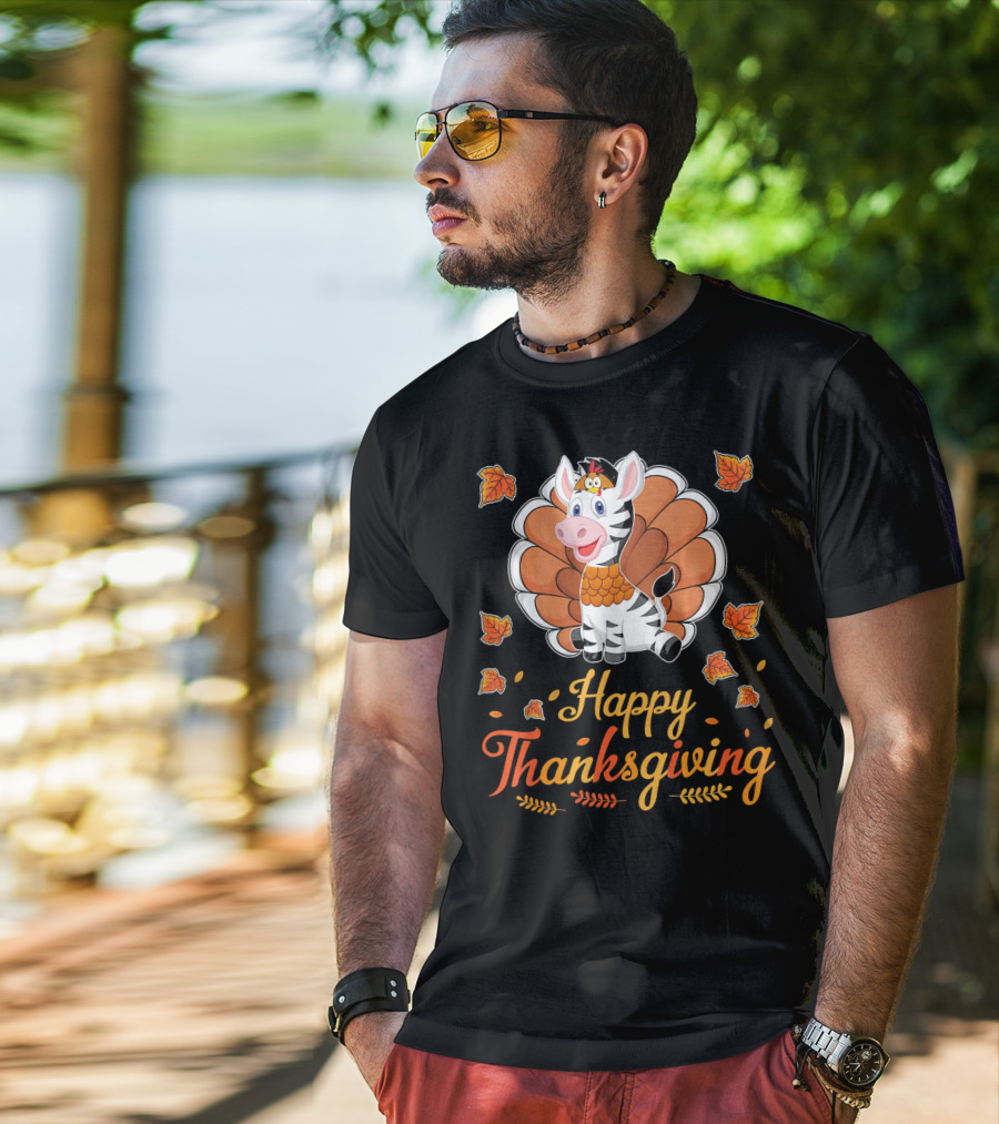 Happy Thanksgiving Cute Turkey Zebra T-Shirt
