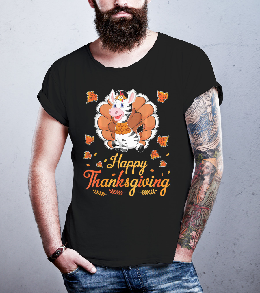 Happy Thanksgiving Cute Turkey Zebra T-Shirt