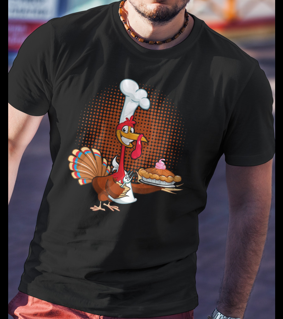 Turkey Chef Holding Pumpkin Pie T-Shirt