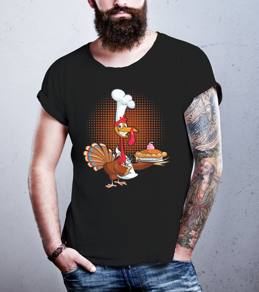 Turkey Chef Holding Pumpkin Pie T-Shirt