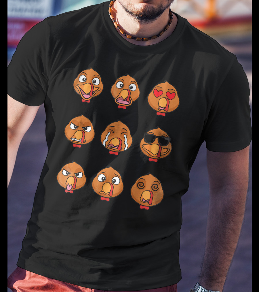 Funny Turkey Emoji Faces Expressions T-Shirt