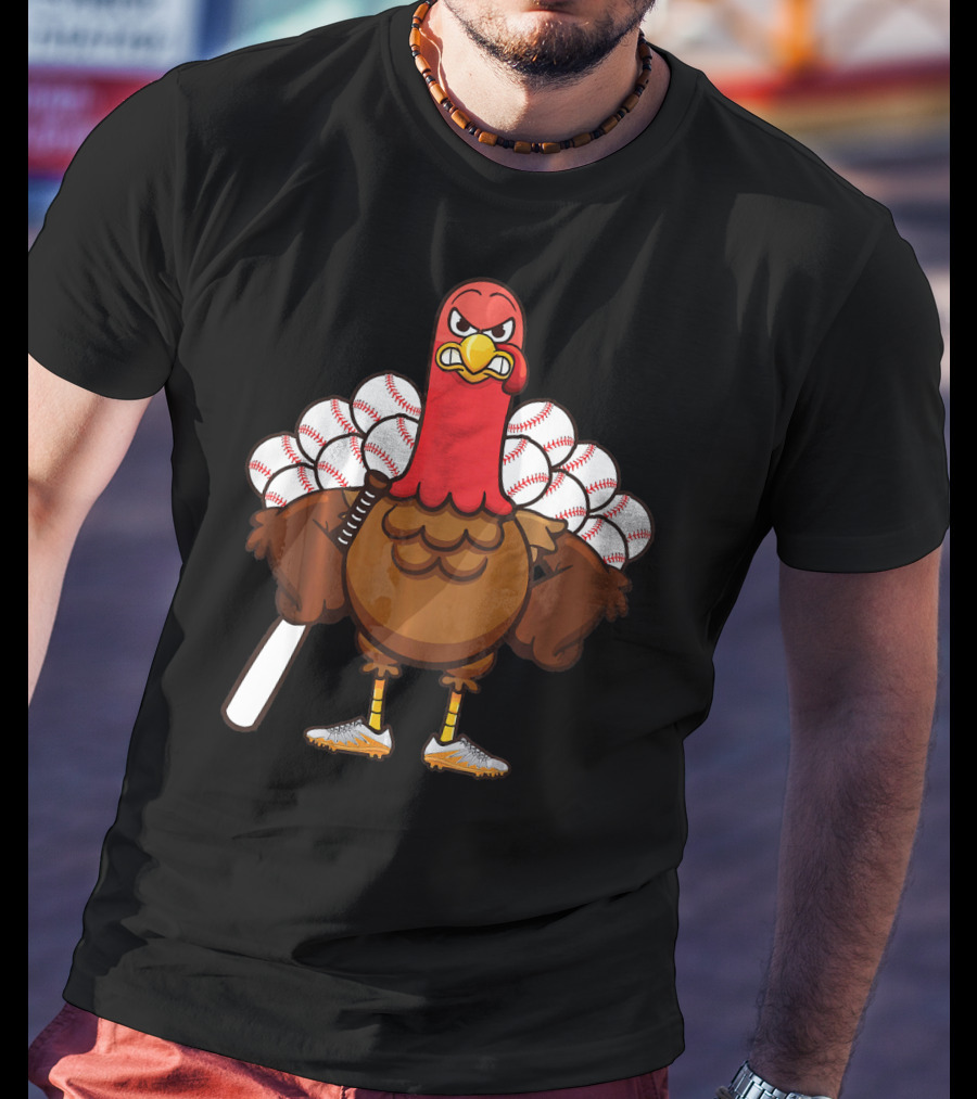 Gobble Turkey Baseball Player Thanksgiving Batter T-Shirt