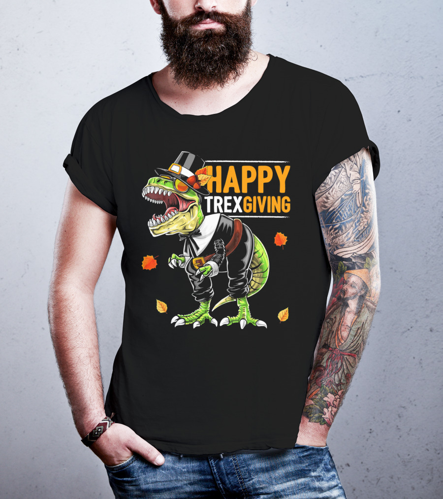 HAPPY TREXGIVING Dinosaur Pilgrim Thanksgiving T-Shirt