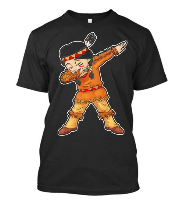 Dabbing Native American Pilgrim In Traditional Attire T-Shirt