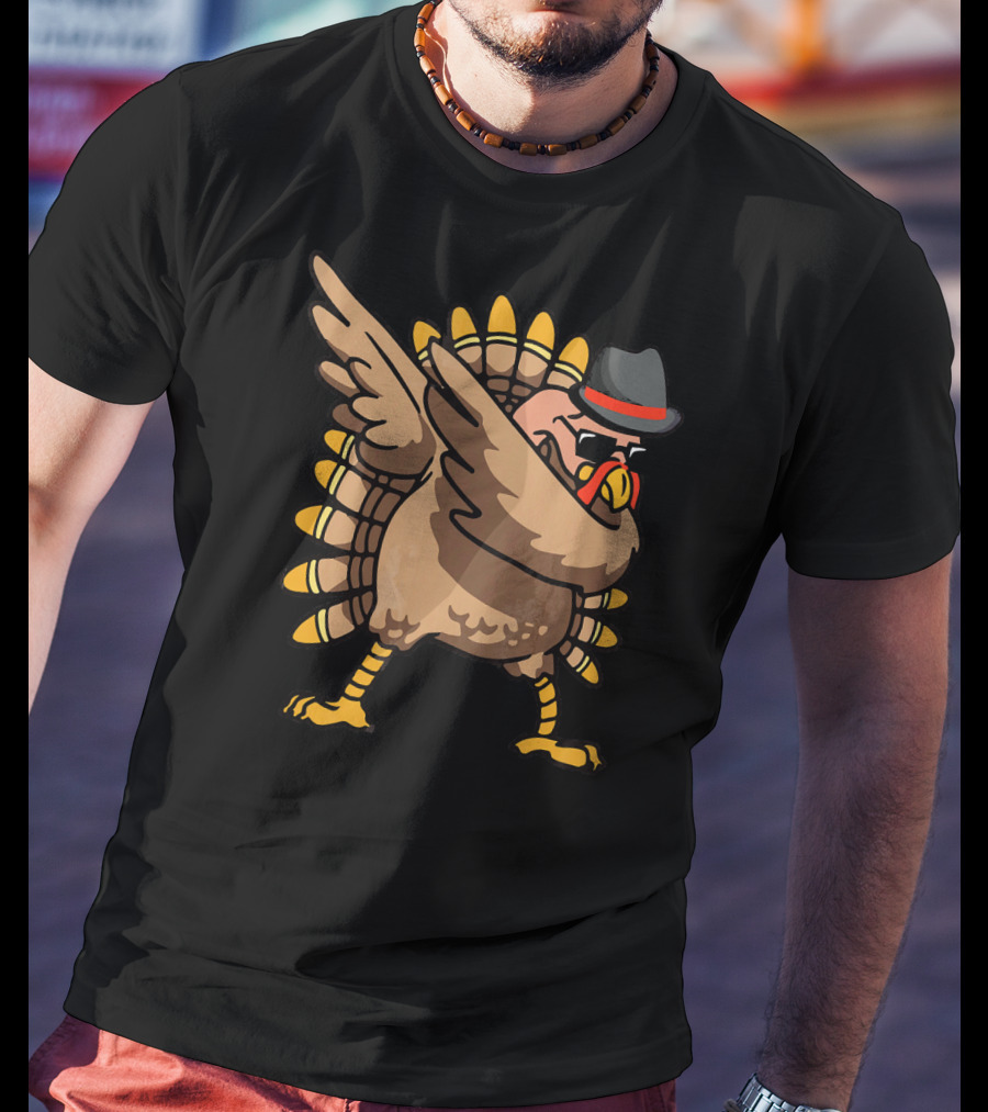 Dabbing Turkey With Hat Funny Thanksgiving Day T-Shirt