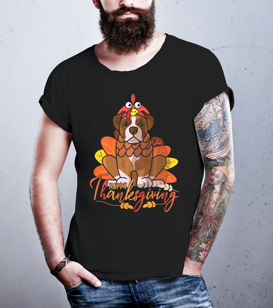 Happy Thanksgiving Boxer Dog Turkey Costume T-Shirt