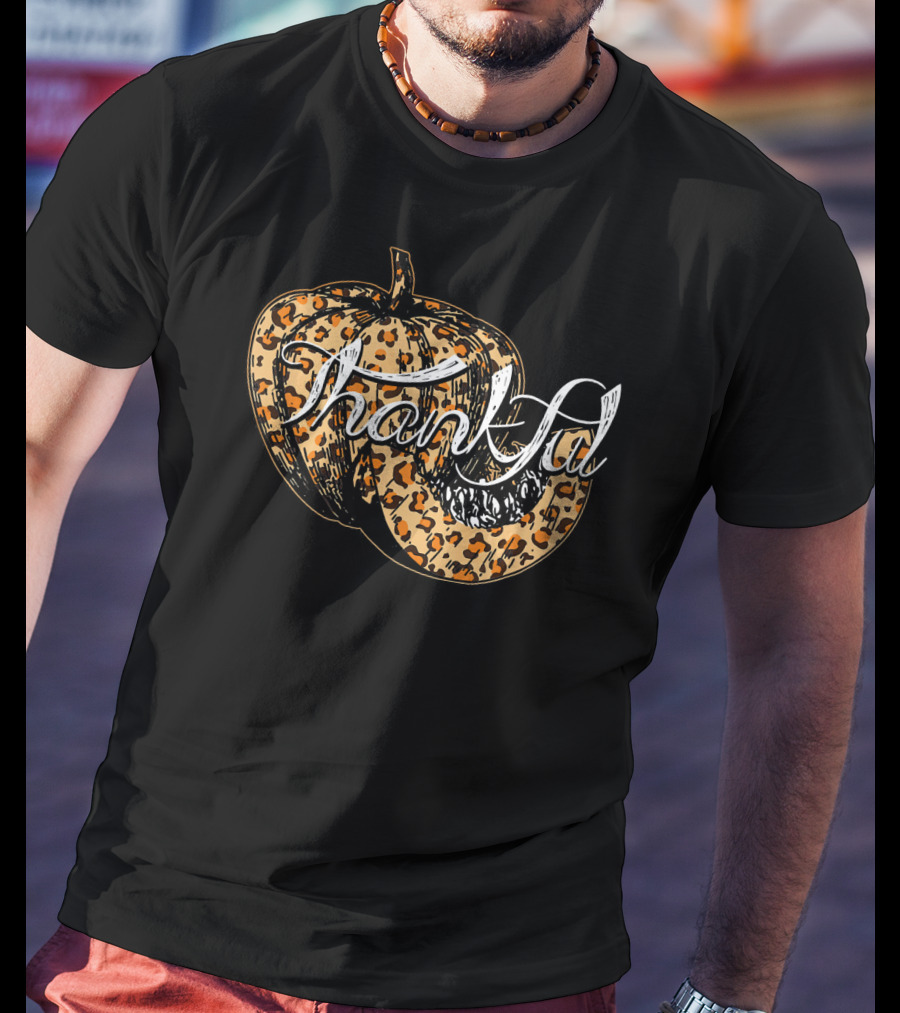 Thankful Pumpkin Leopard Print Fall T-Shirt