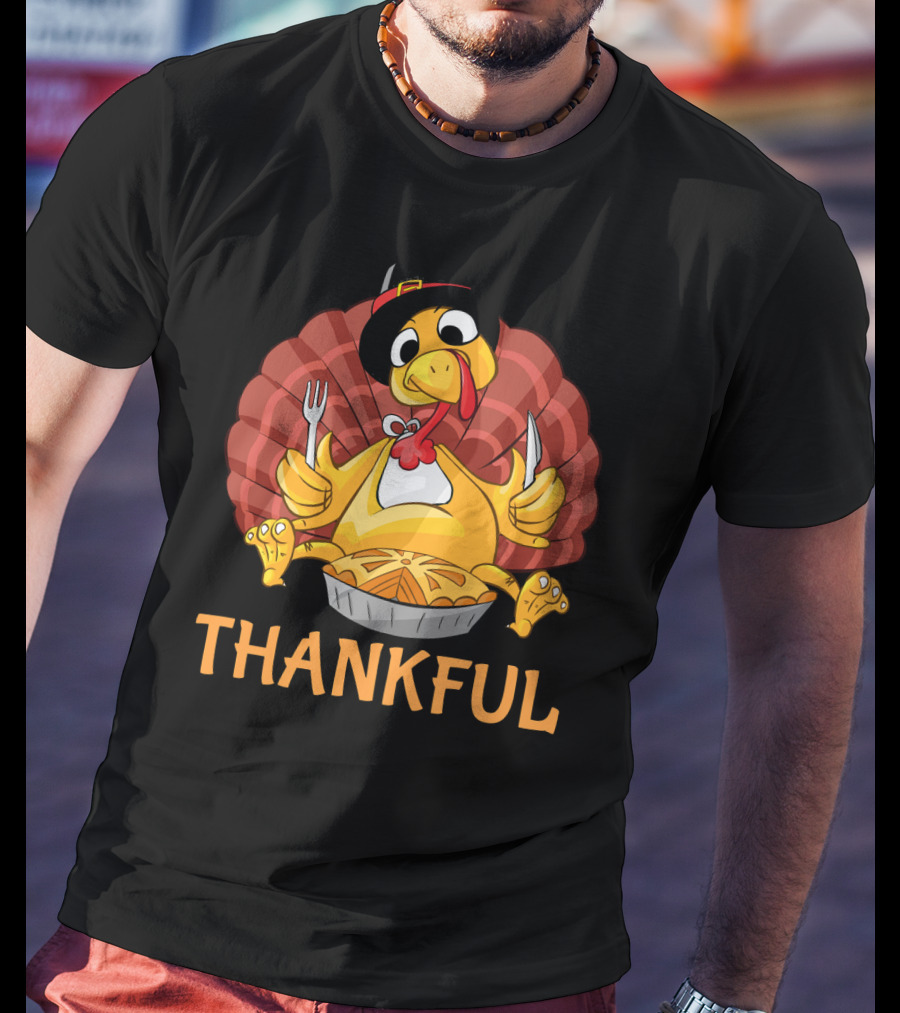 Thankful Turkey With Pie And Pilgrim Hat T-Shirt