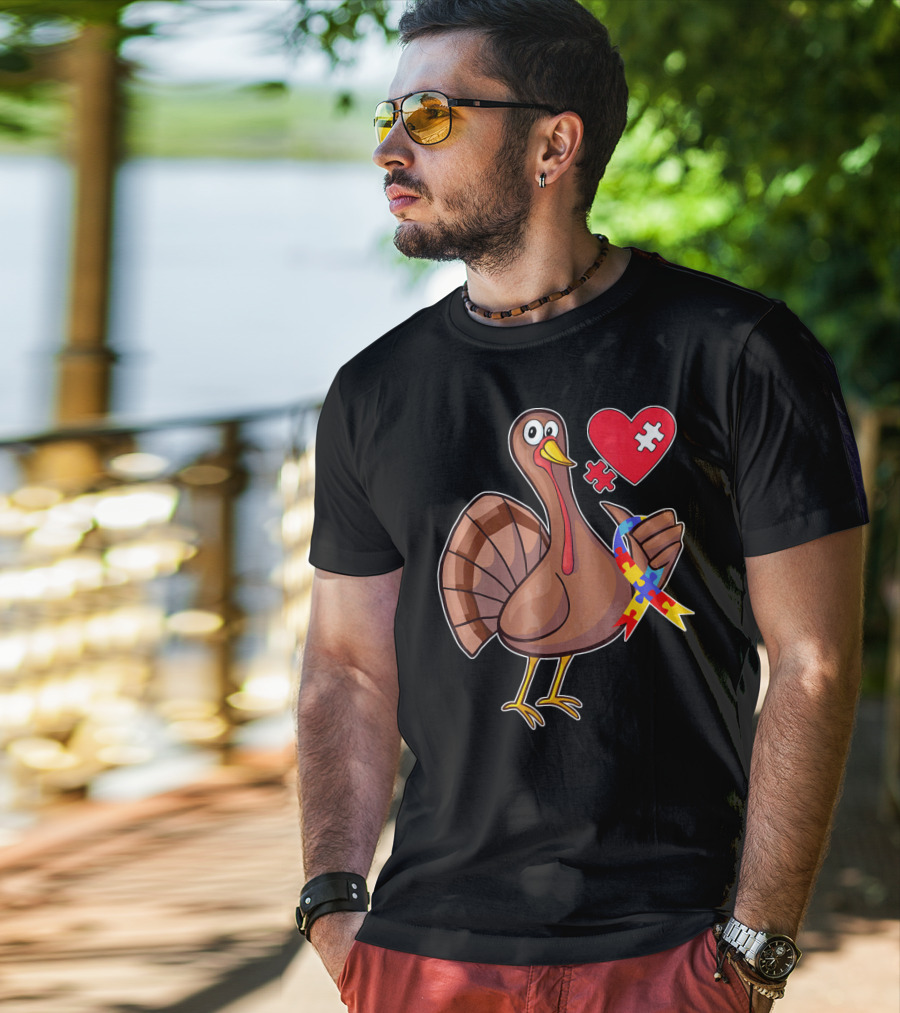 Funny Autism Awareness Turkey Heart Puzzle T-Shirt