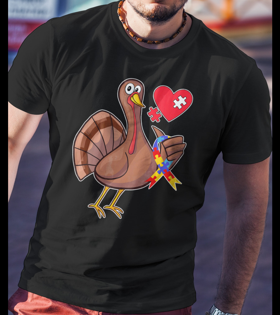 Funny Autism Awareness Turkey Heart Puzzle T-Shirt