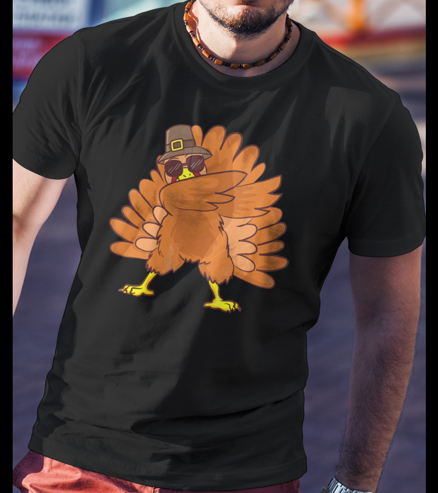 Thanksgiving Turkey Dab Dance With Sunglasses And Pilgrim Hat T-Shirt