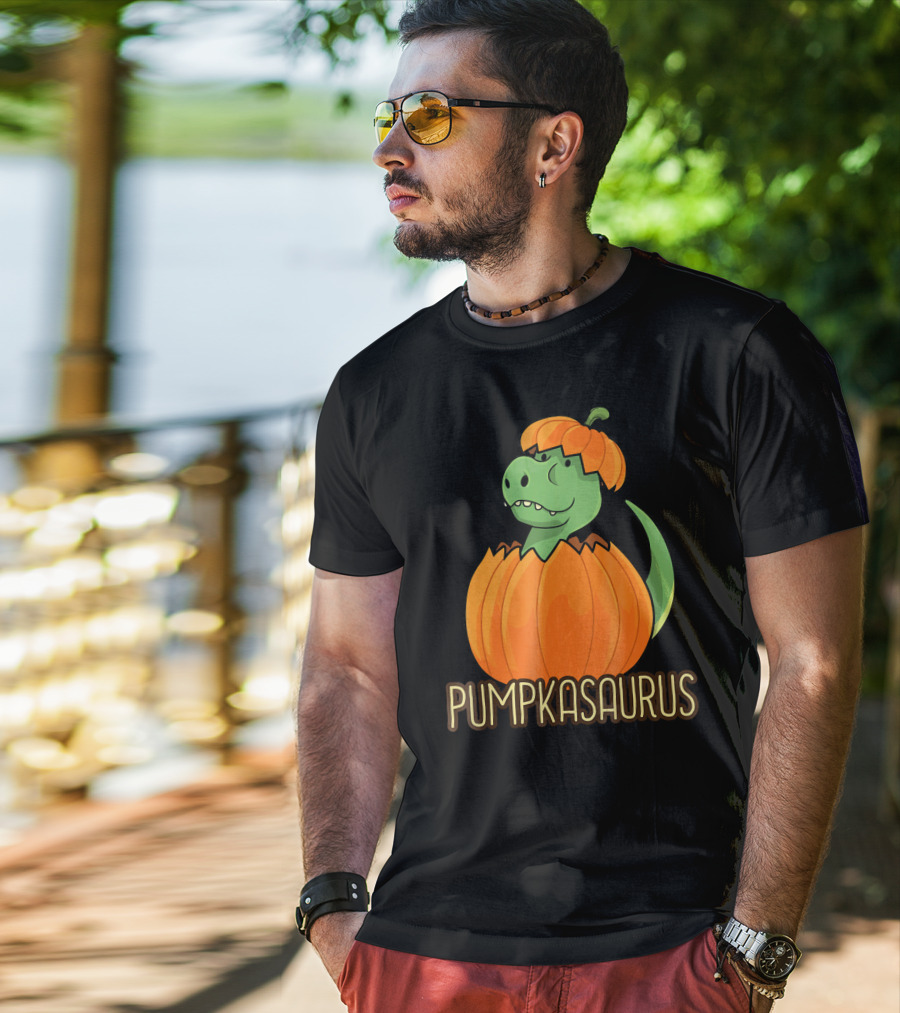 Pumpkasaurus Halloween Thanksgiving Dinosaur In Pumpkin T-Shirt