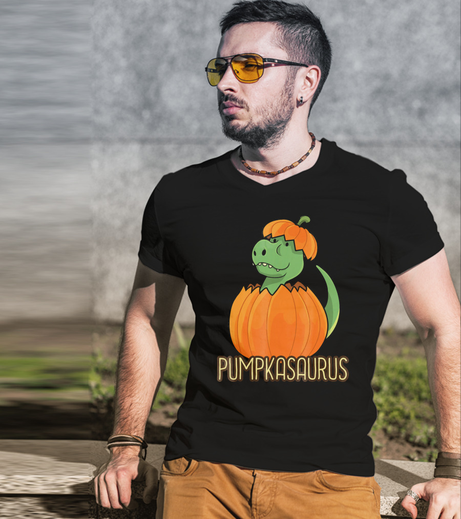 Pumpkasaurus Halloween Thanksgiving Dinosaur In Pumpkin T-Shirt