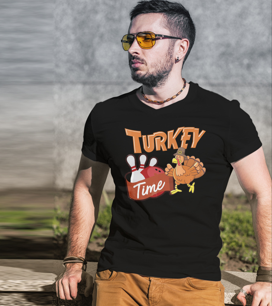 Turkey Time Bowling Thanksgiving Turkey T-Shirt