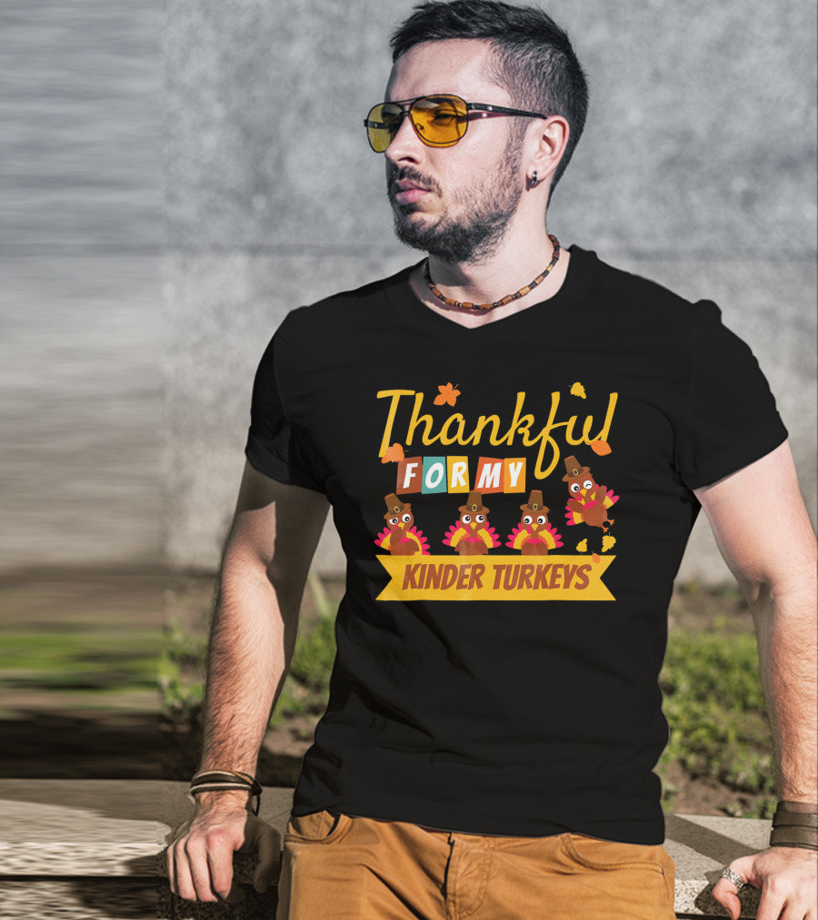 Thankful For My Kinder Turkeys Kid's Thanksgiving T-Shirt