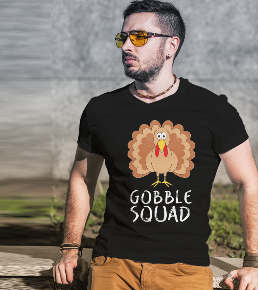 Gobble Squad Cute Turkey Trot Thankful Turkey T-Shirt