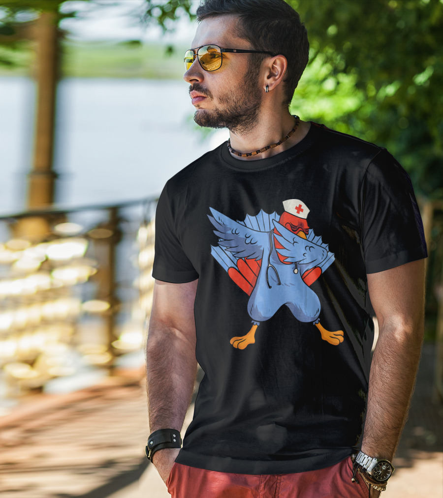 Dabbing Nurse Turkey Wearing Scrubs And Stethoscope With Nurse Cap T-Shirt