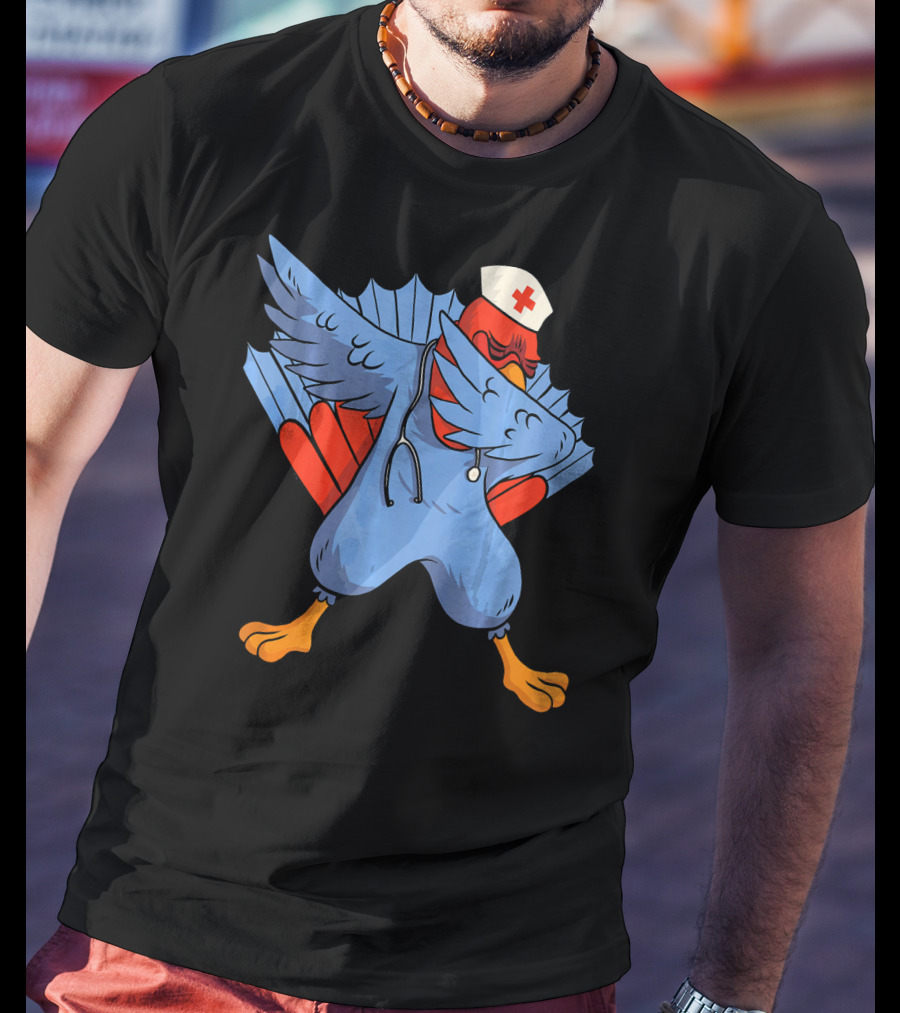 Dabbing Nurse Turkey Wearing Scrubs And Stethoscope With Nurse Cap T-Shirt