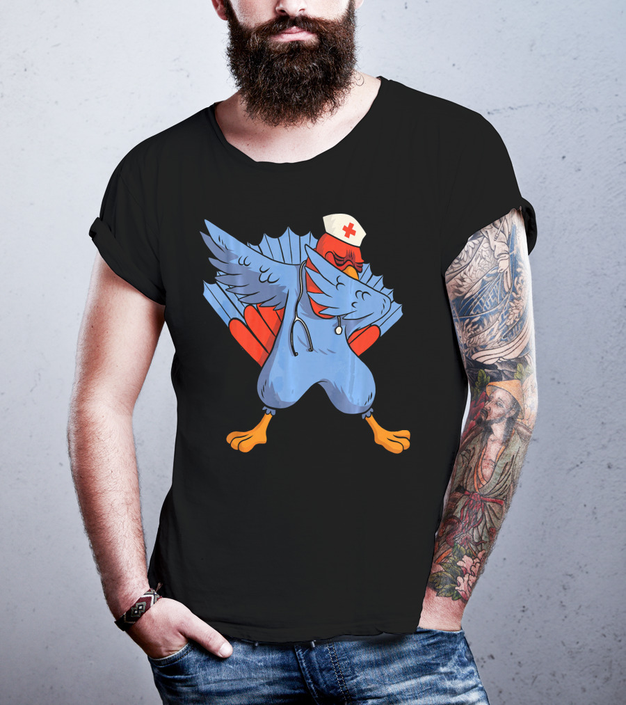 Dabbing Nurse Turkey Wearing Scrubs And Stethoscope With Nurse Cap T-Shirt