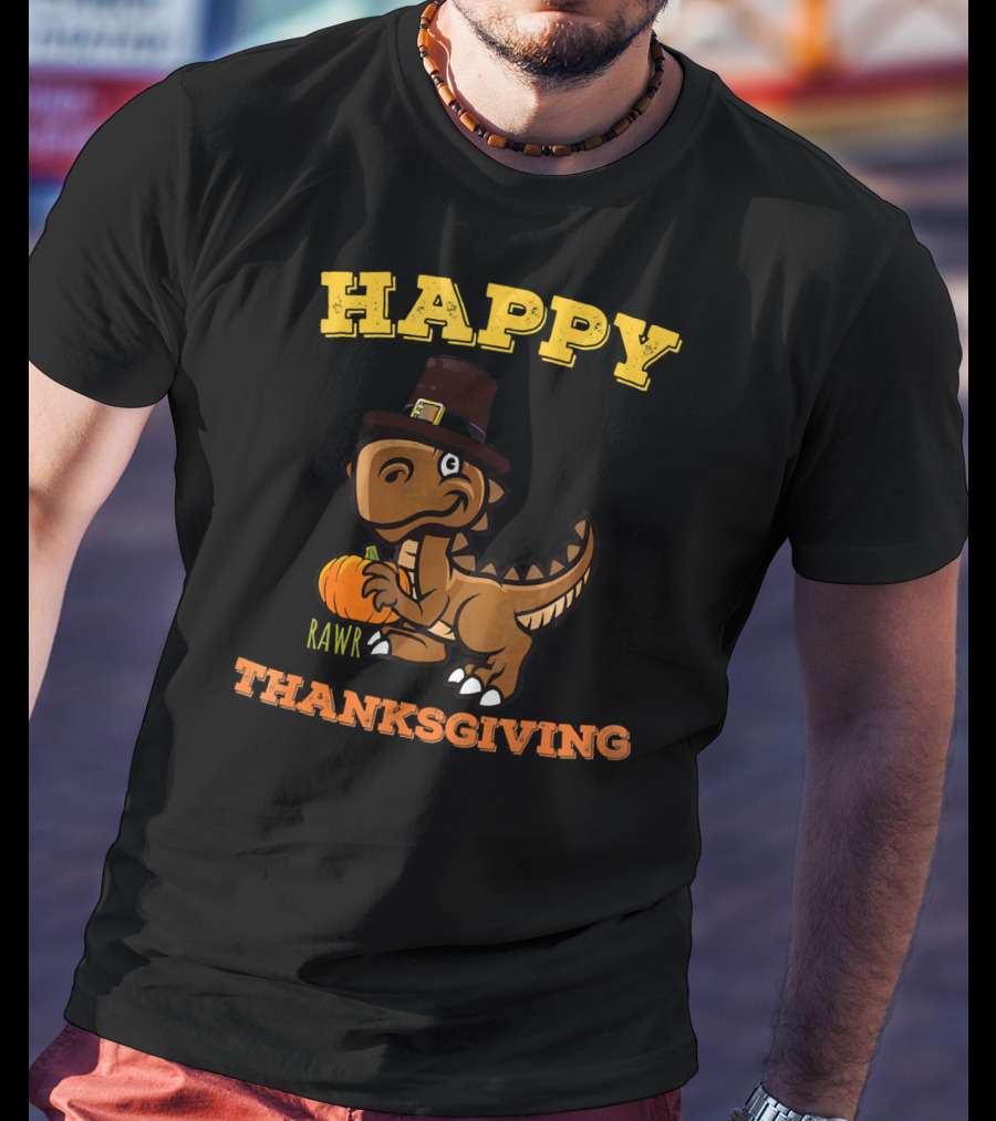 Happy Thanksgiving Dinosaur Pilgrim Rawr T-Shirt