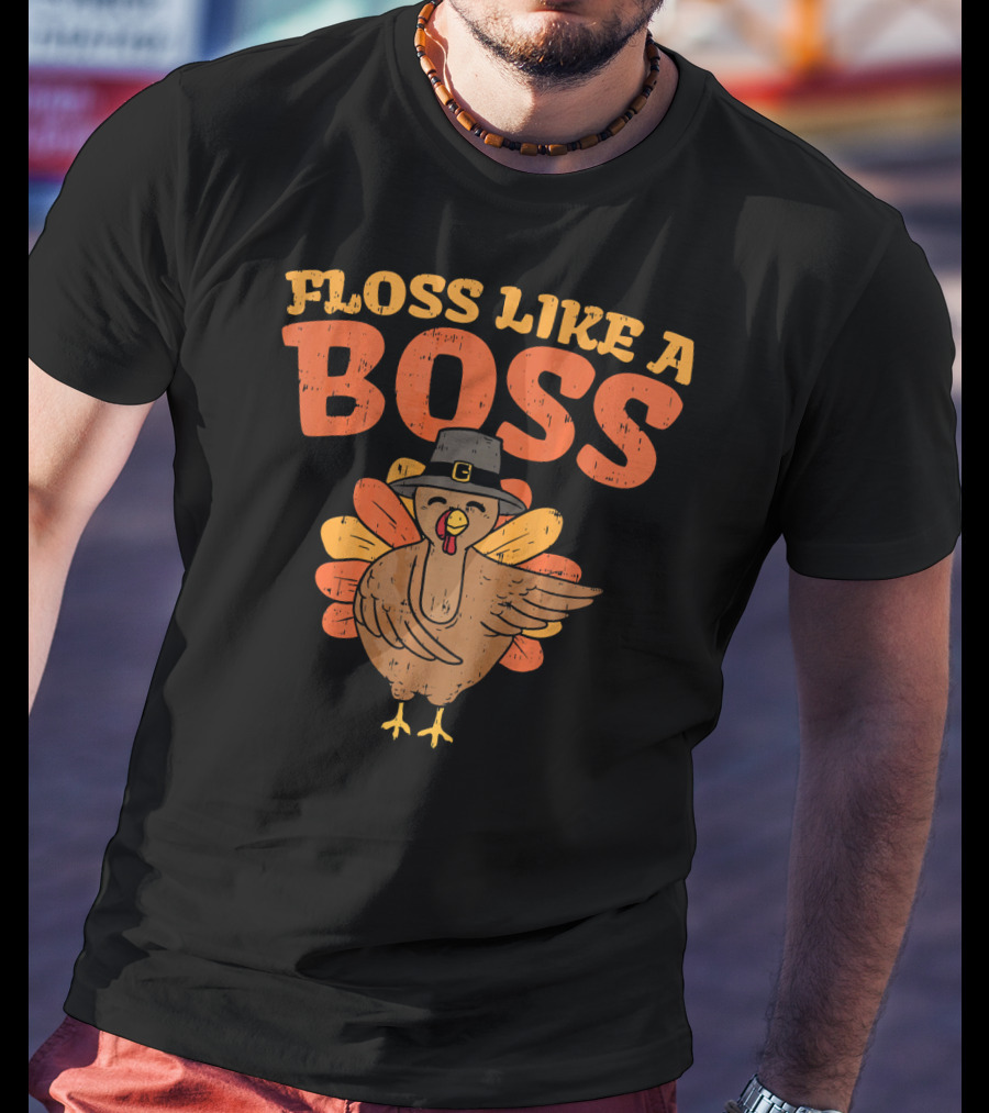 Floss Like A Boss Dancing Turkey With Pilgrim Hat T-Shirt
