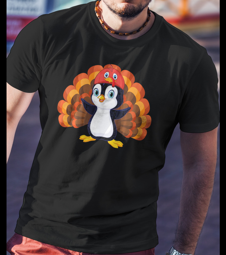 Turkey Penguin Thanksgiving Hybrid Character T-Shirt