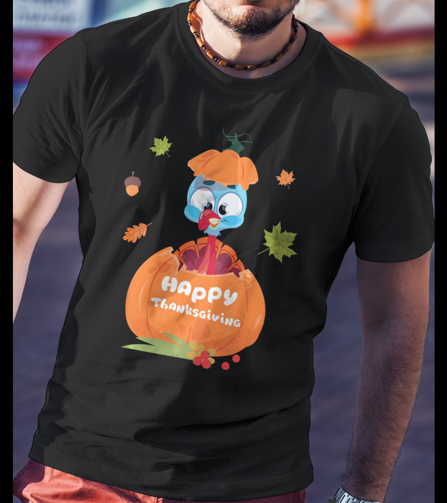 Happy Thanksgiving Cute Turkey Pilgrim In Pumpkin T-Shirt