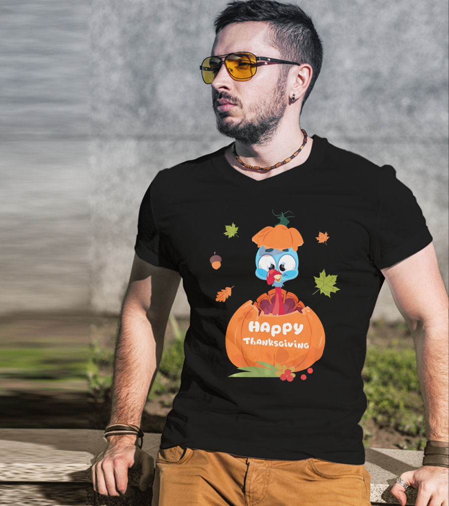 Happy Thanksgiving Cute Turkey Pilgrim In Pumpkin T-Shirt