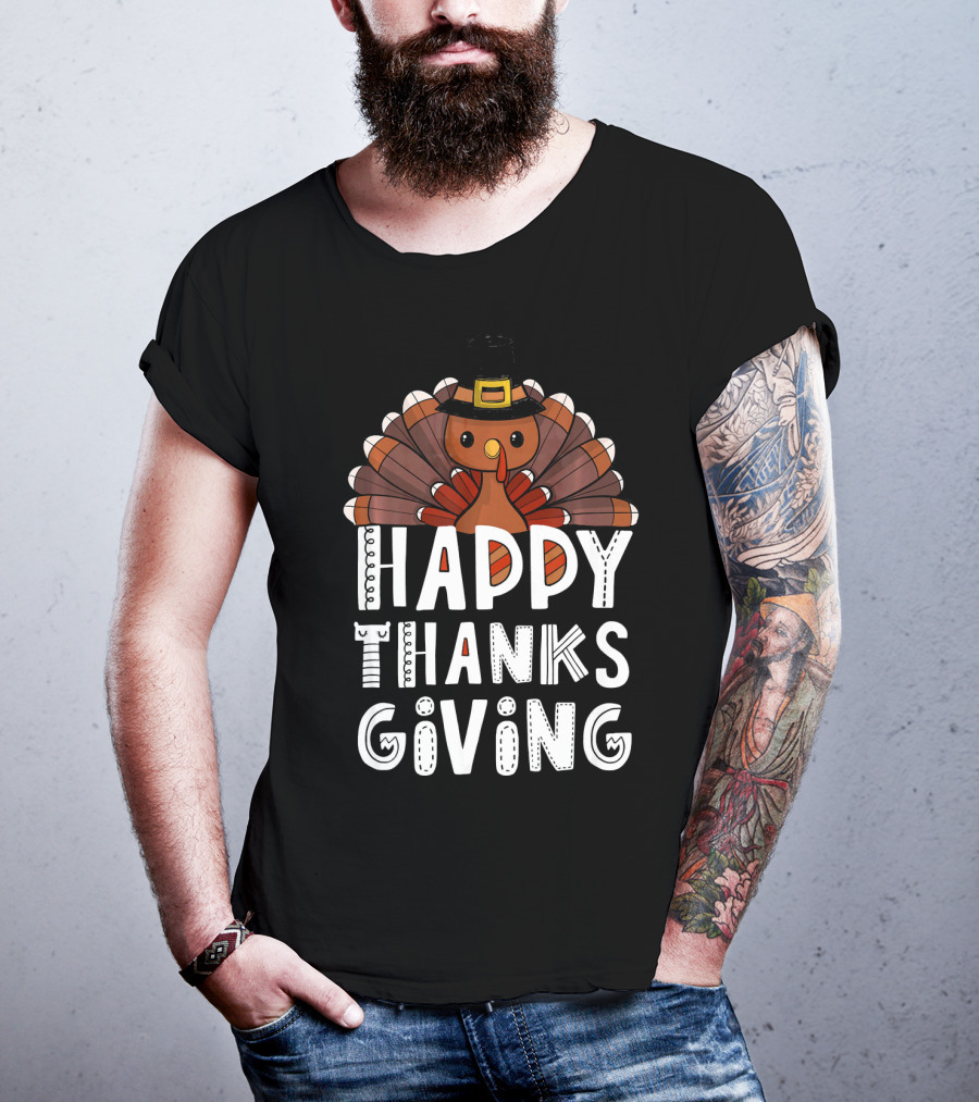 Happy Thanksgiving Funny Turkey Day With Pilgrim Hat T-Shirt