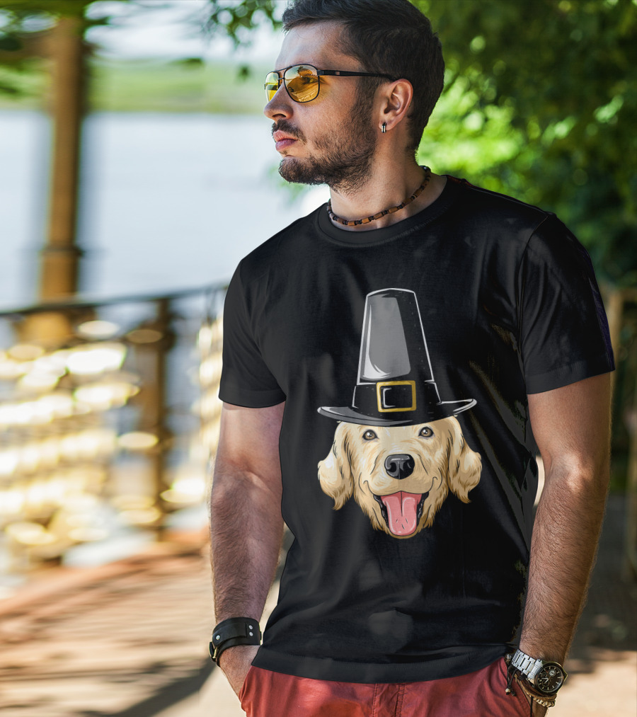 Golden Retriever Thanksgiving Pilgrim Hat T-Shirt