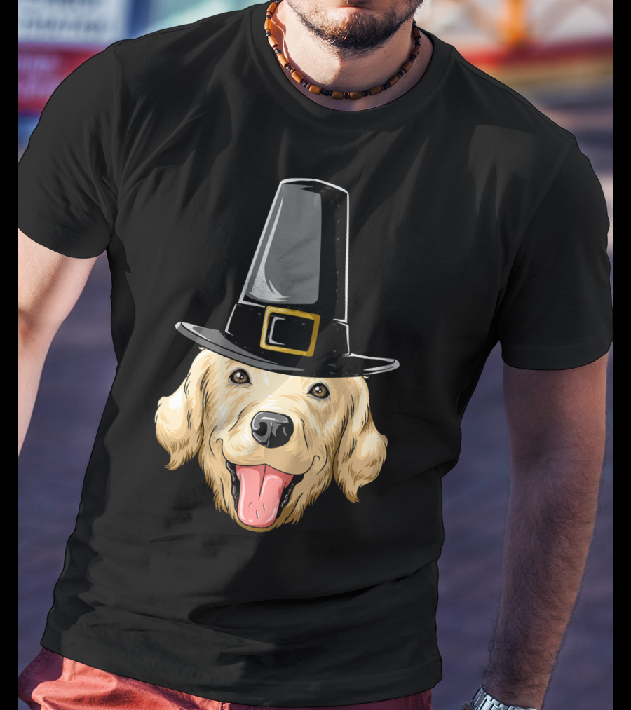 Golden Retriever Thanksgiving Pilgrim Hat T-Shirt