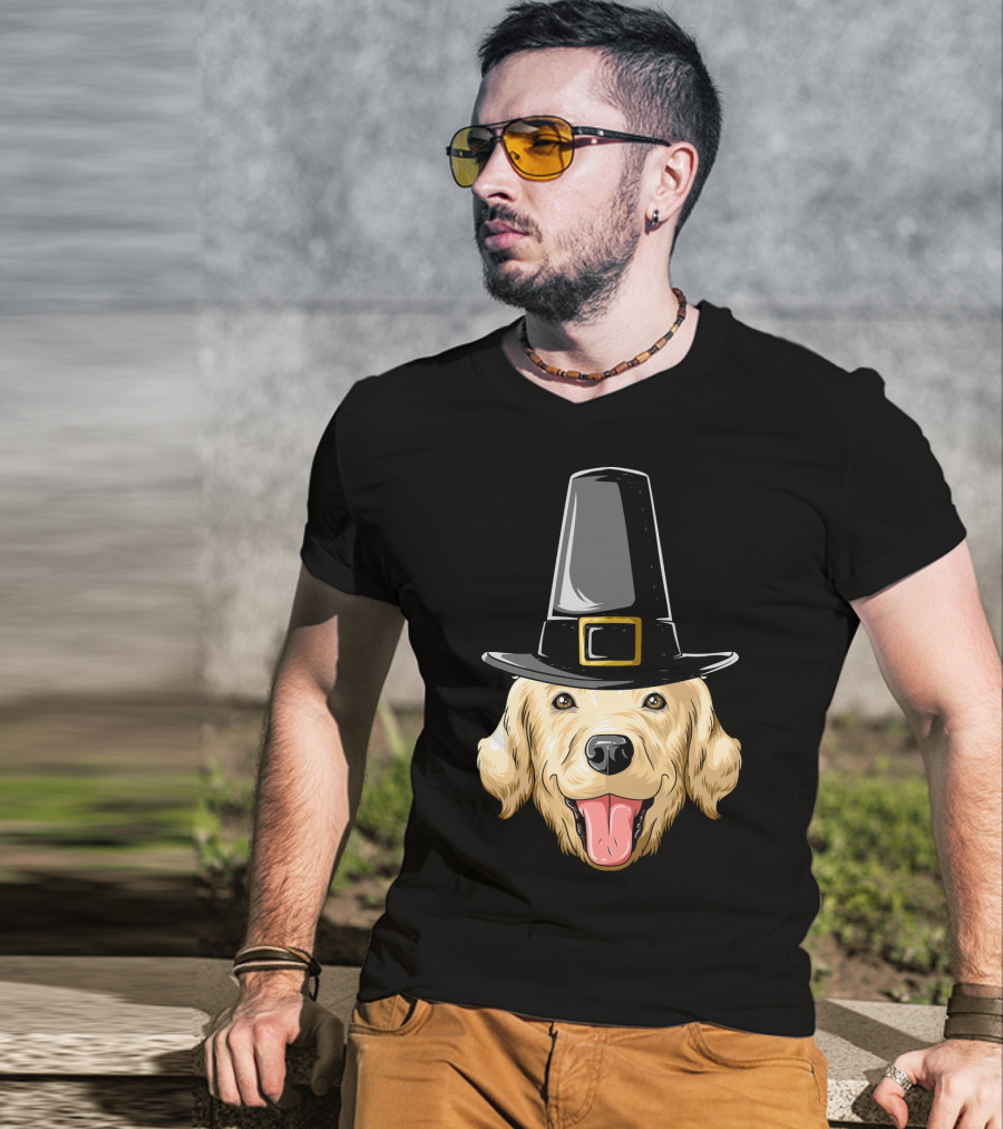 Golden Retriever Thanksgiving Pilgrim Hat T-Shirt